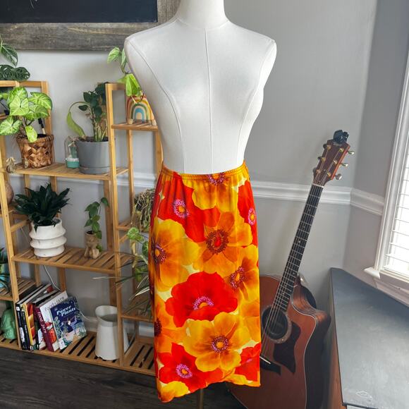 Vintage Y2K Orange & Yellow Poppy Floral Skirt Size XL - Picture 2 of 4